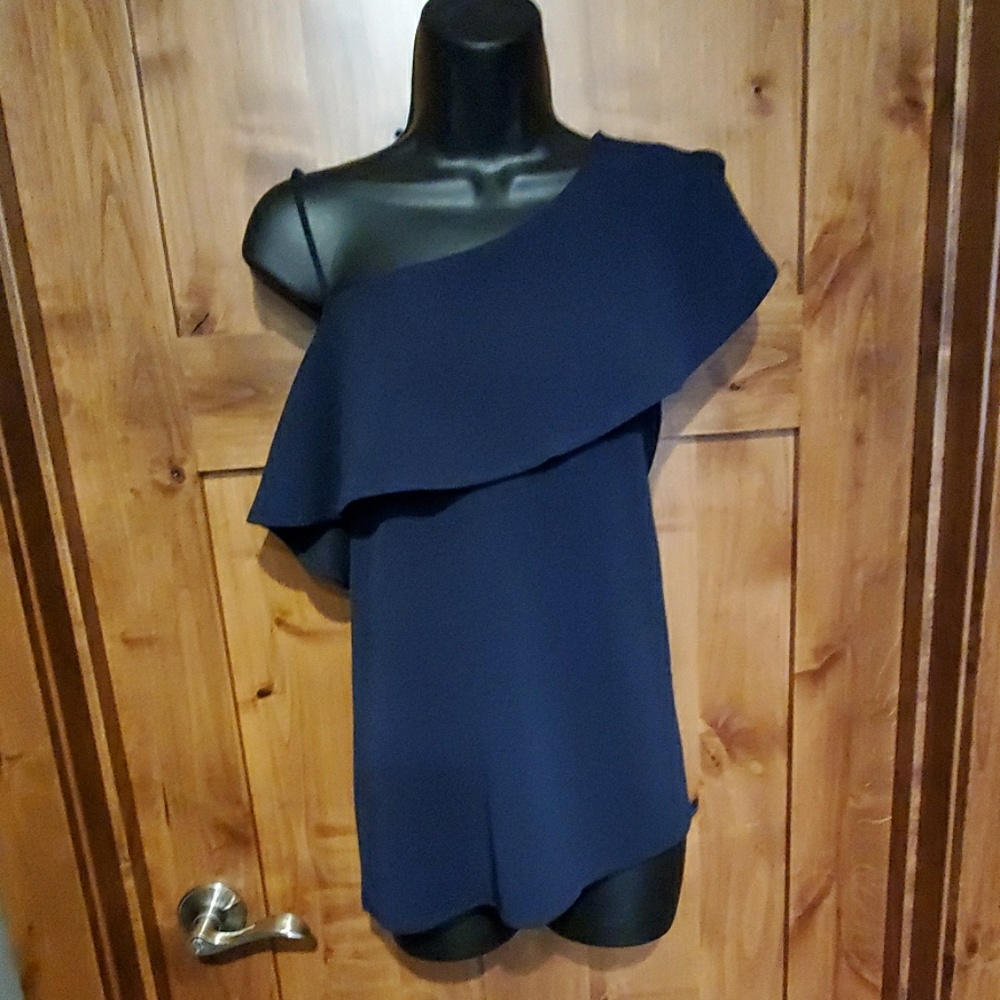 NWT Banana Republic Crepe Navy One Shoulder Top